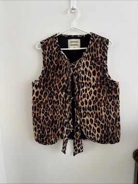 Damson Madder Leopard-Print Tie-Front vest - Brown/Black UK 12